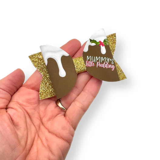 Surprise Christmas 3.5” leatherette and fabric hair bows