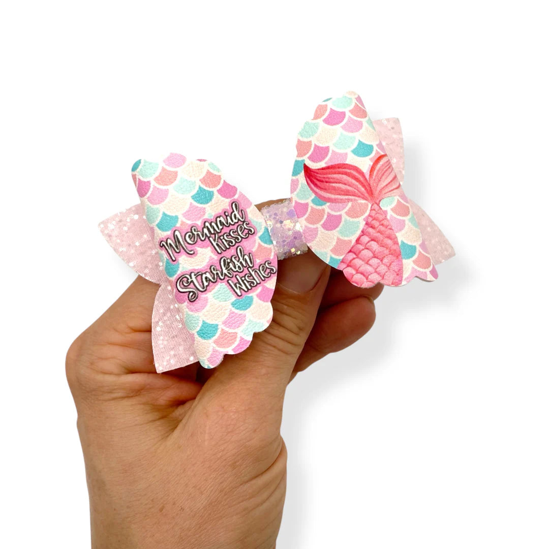 Surprise 3.5” leatherette and fabric hair bows