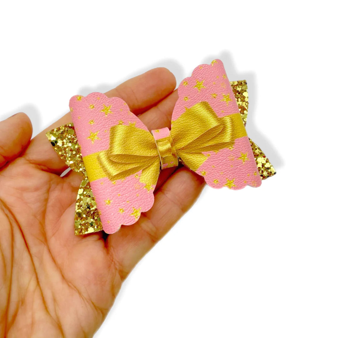 Surprise Christmas 3.5” leatherette and fabric hair bows