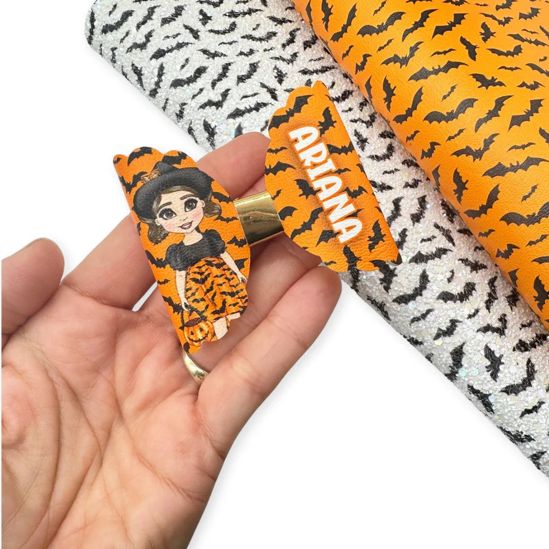 Surprise halloween 3.5” leatherette and fabric hair bows