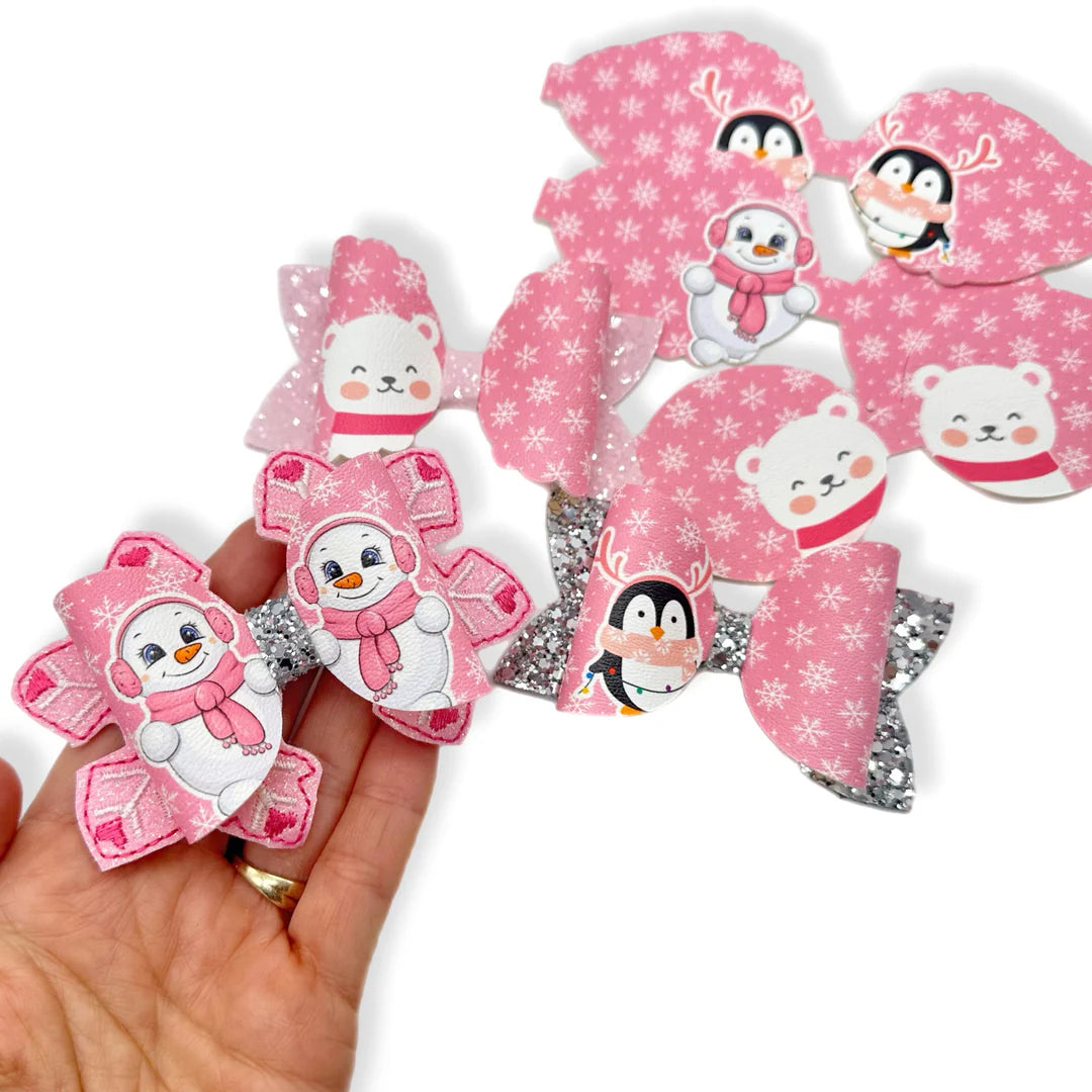 Surprise Christmas 3.5” leatherette and fabric hair bows