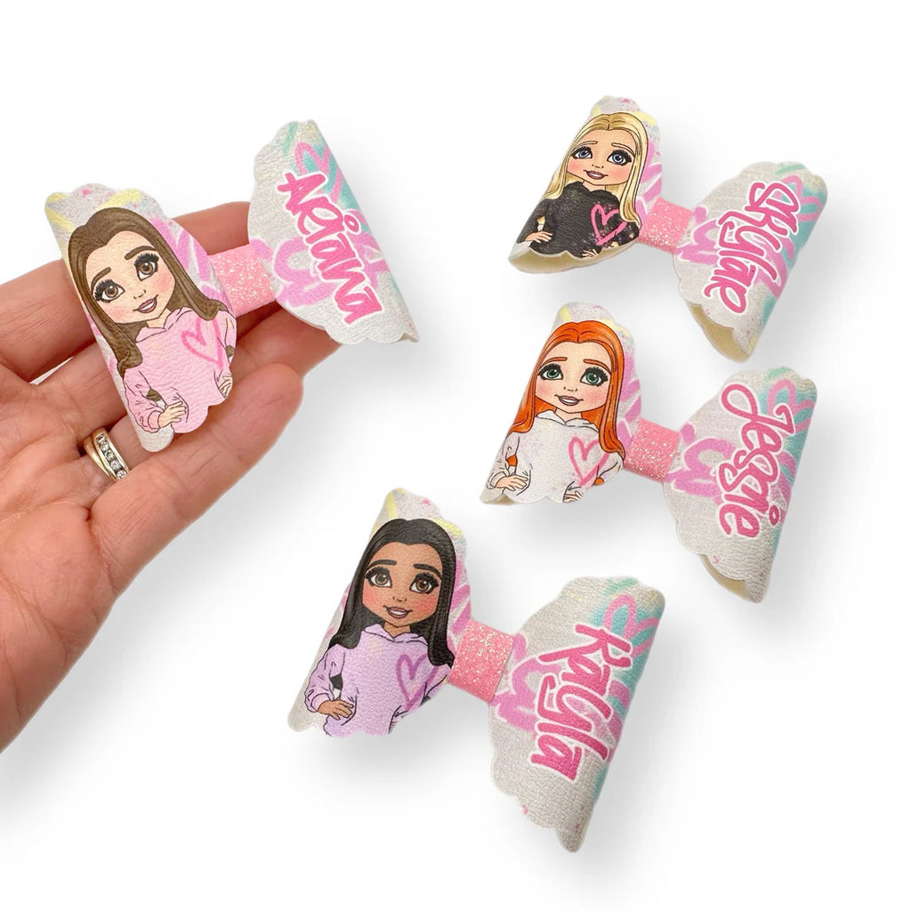 Surprise 3.5” leatherette and fabric hair bows