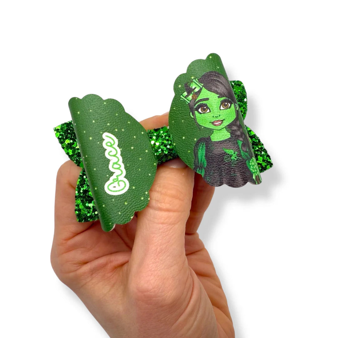 Surprise halloween 3.5” leatherette and fabric hair bows