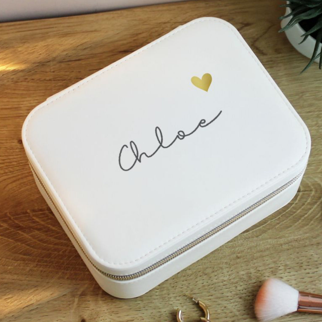 Personalised heart travel jewellery box