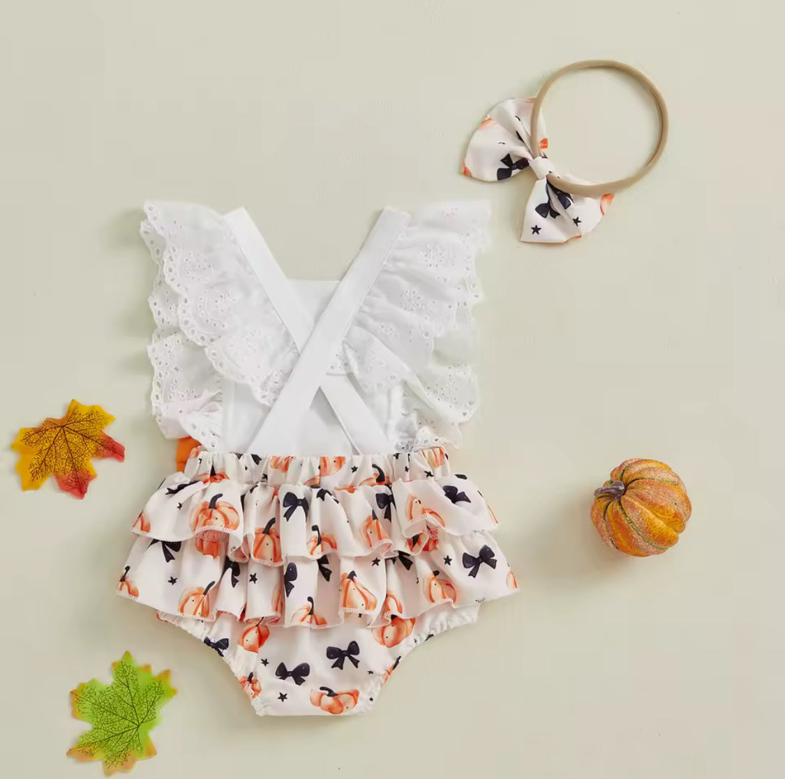 Baby pumpkin frill romper and head band