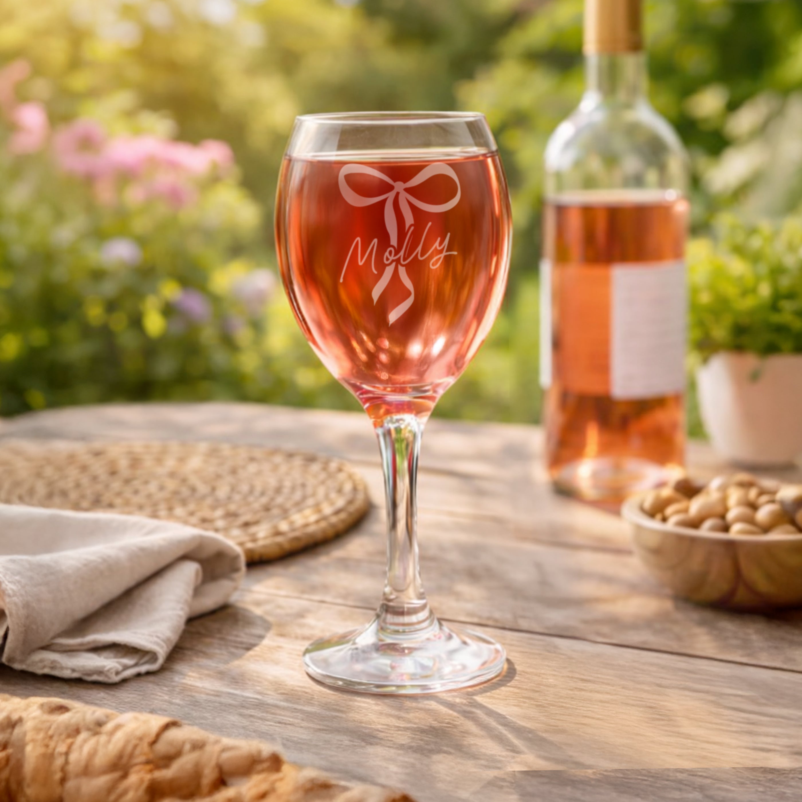 Personalised bow wine glass
