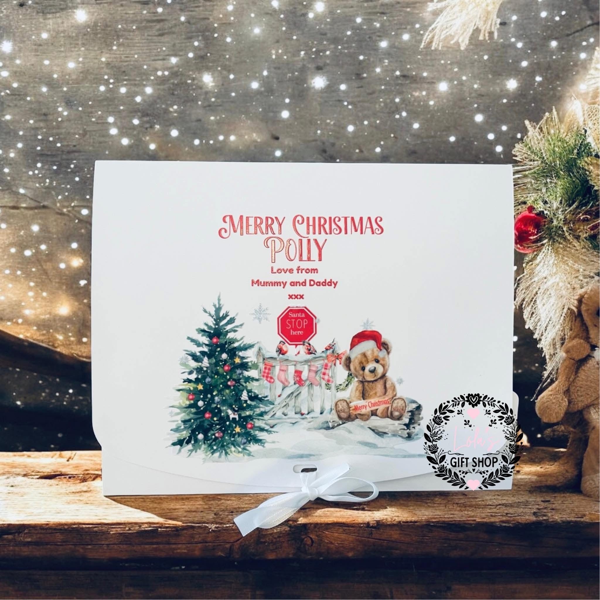 Personalised merry Christmas bear gift box