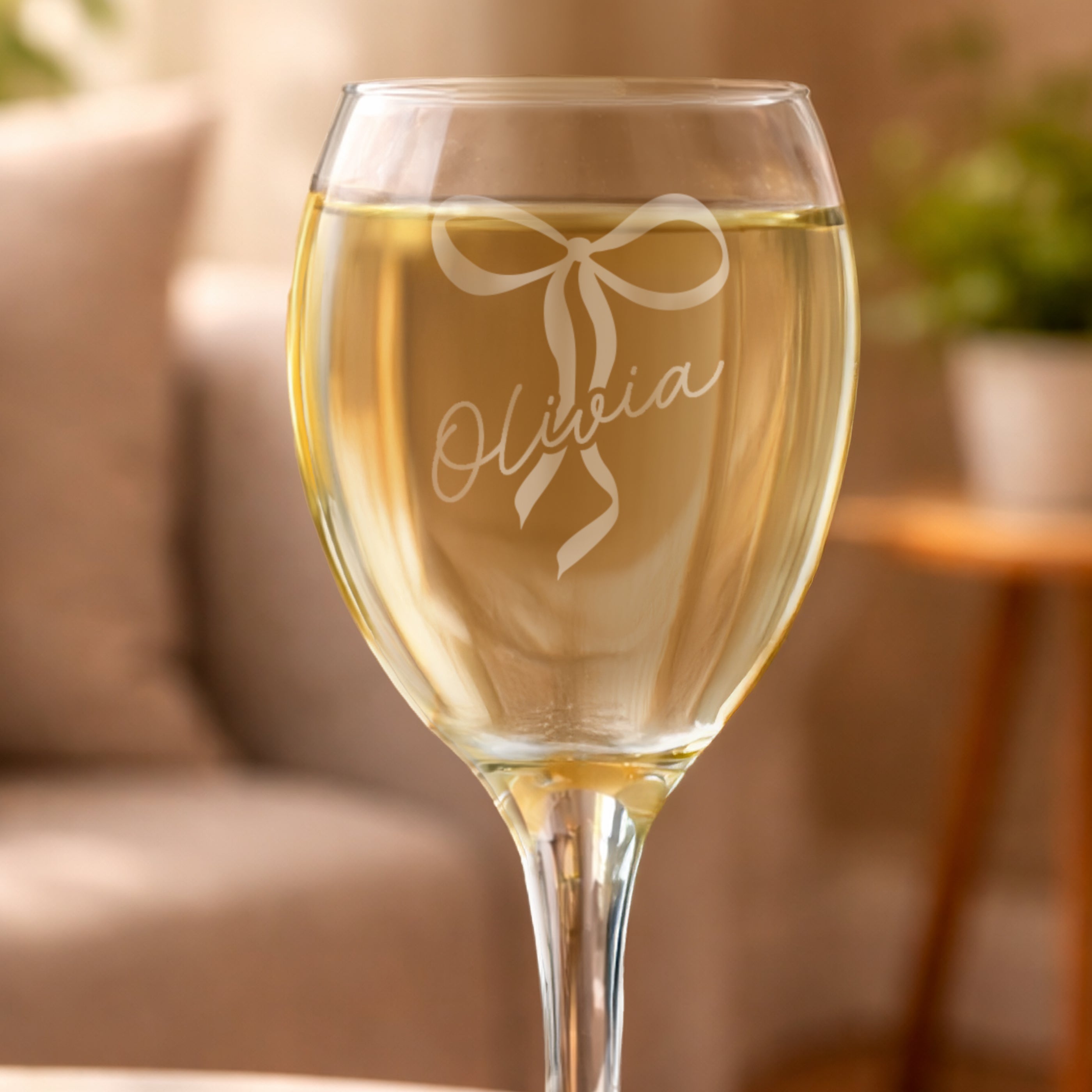 Personalised bow wine glass