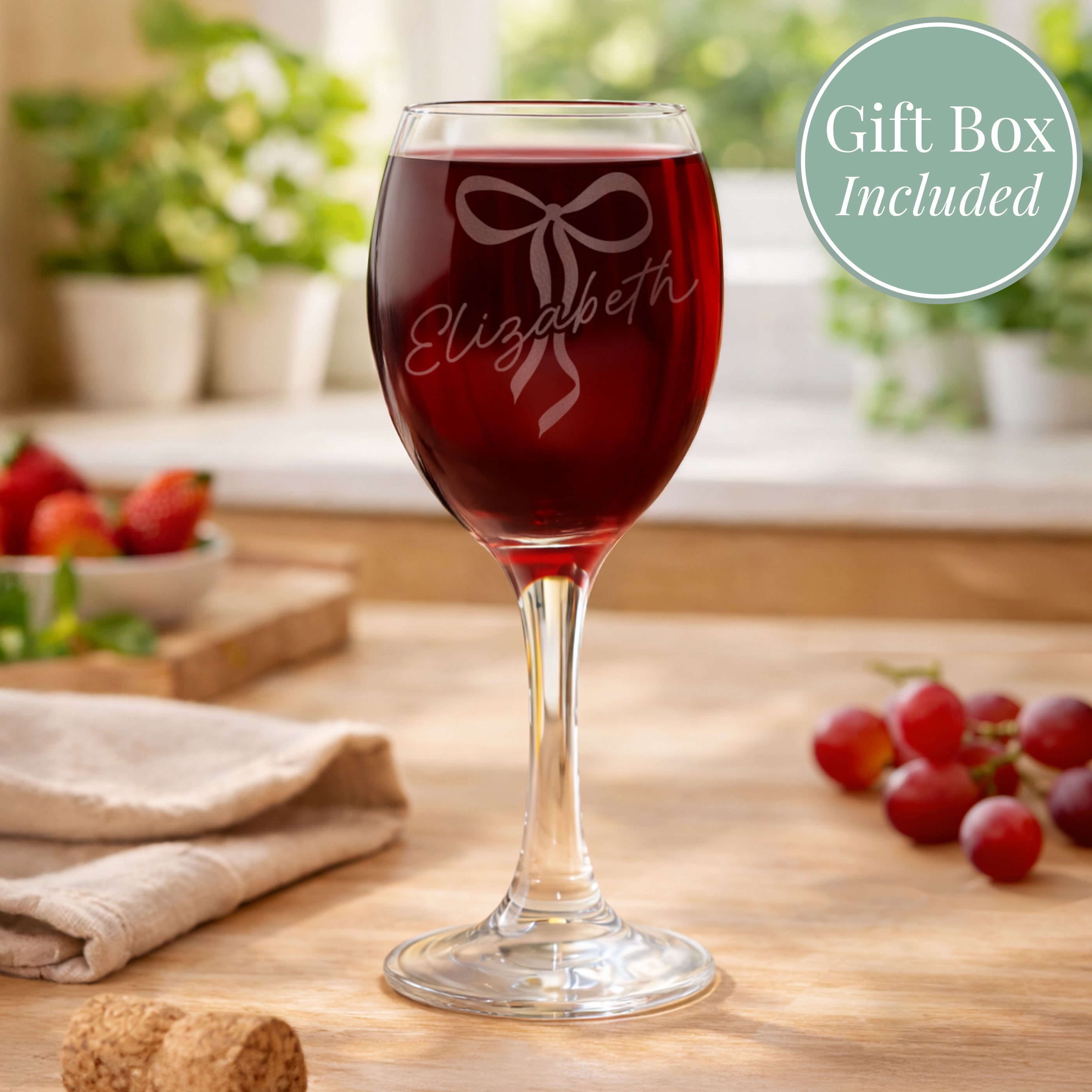Personalised bow wine glass