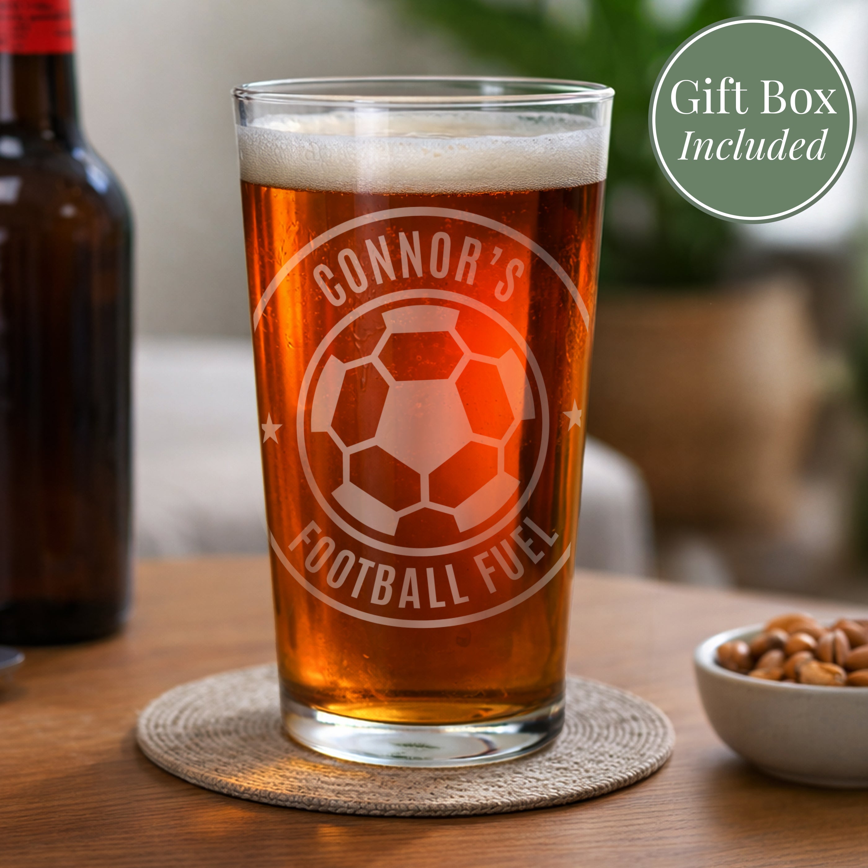 Personalised football pint glass