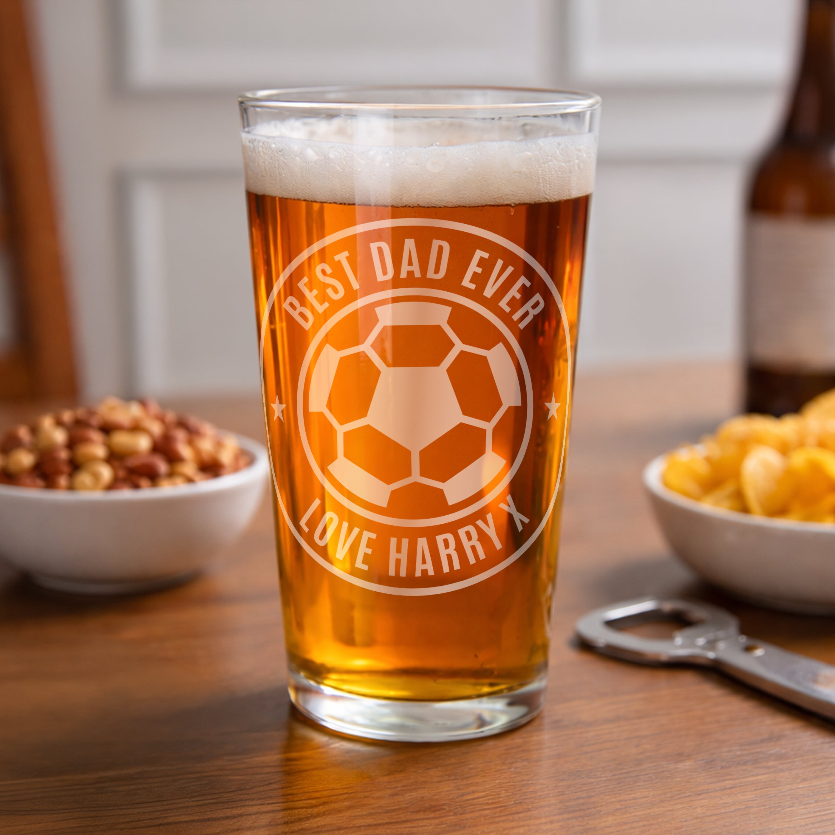 Personalised football pint glass