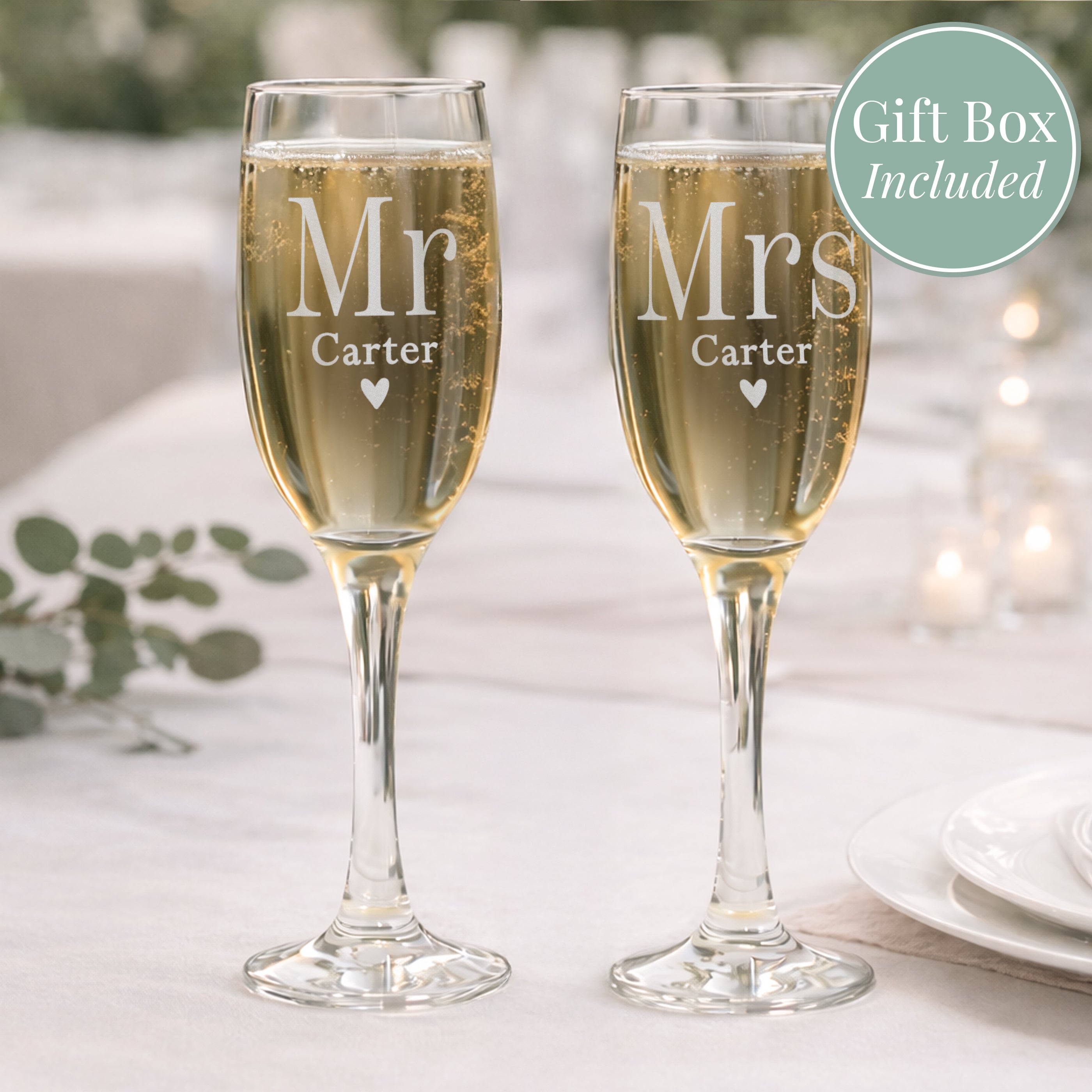 Personalised Mr and Mrs champagne flutes