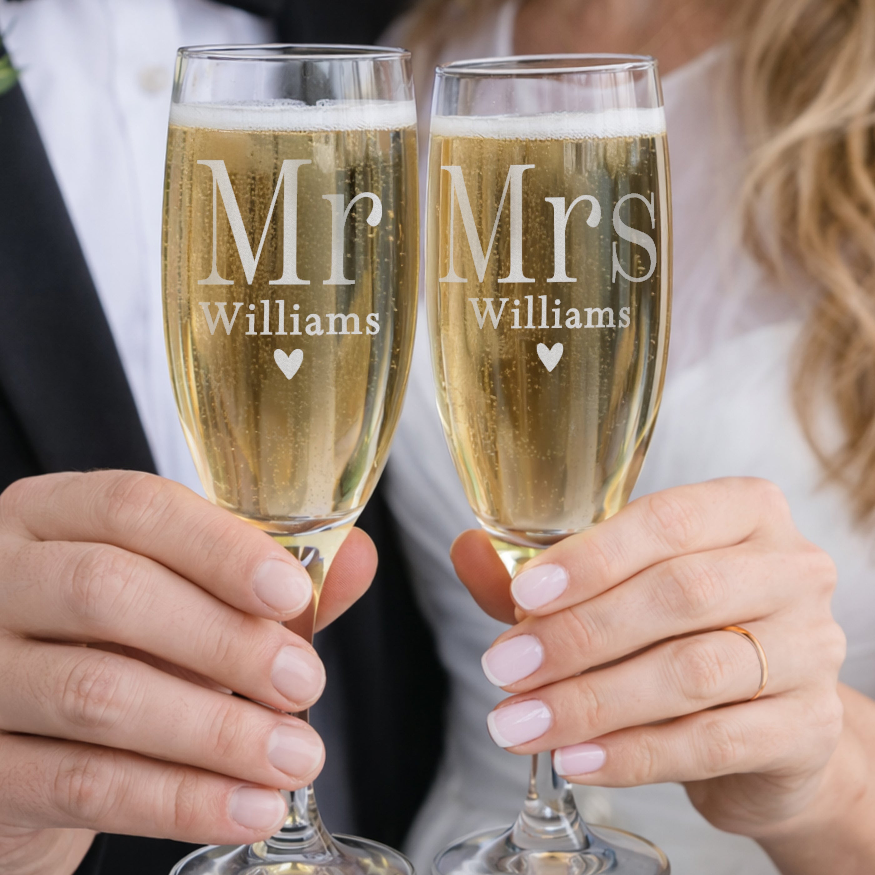 Personalised Mr and Mrs champagne flutes