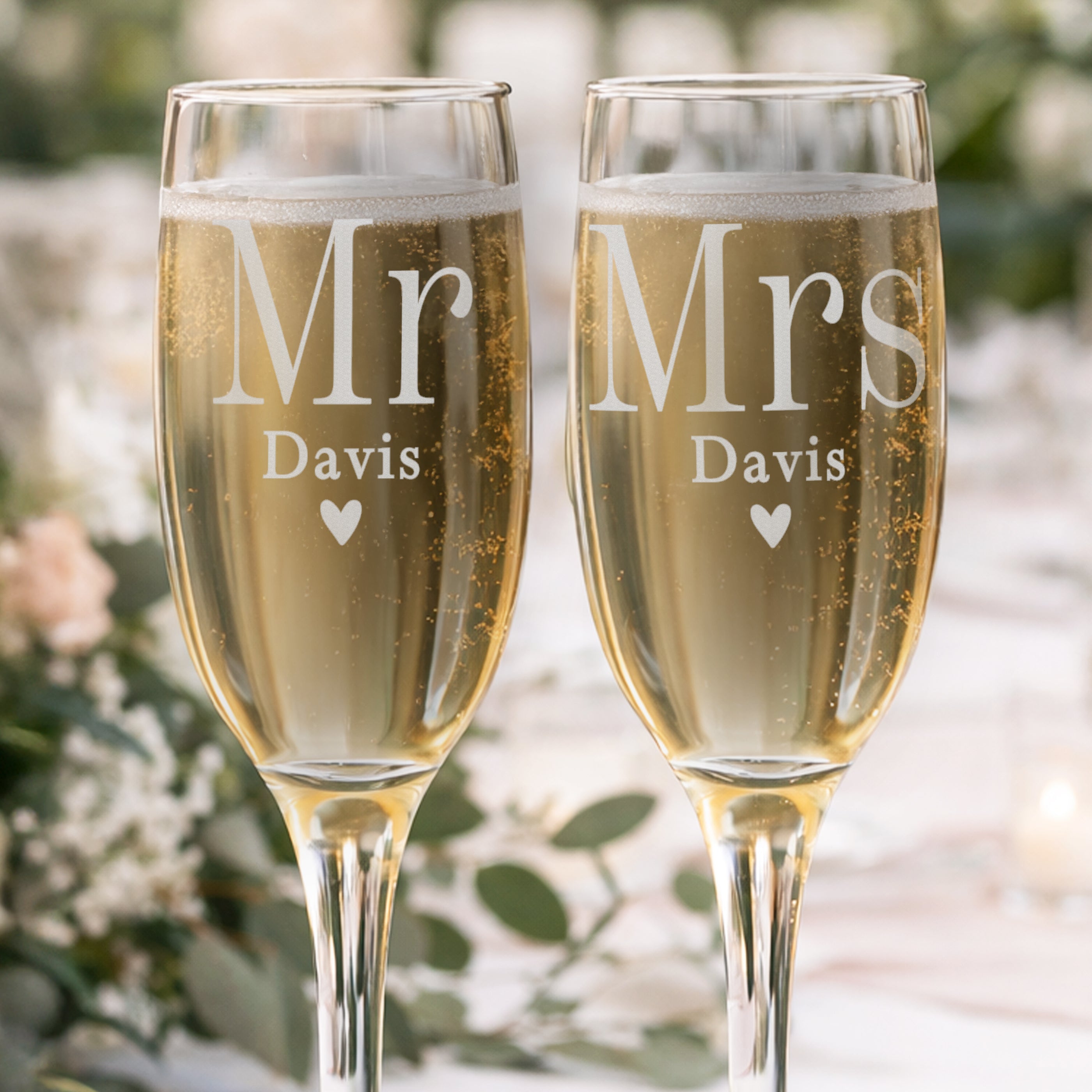 Personalised Mr and Mrs champagne flutes