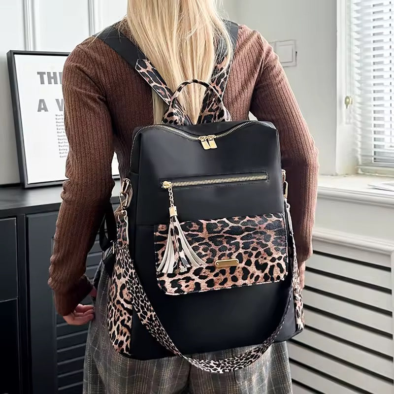 Pu leopard print backpack