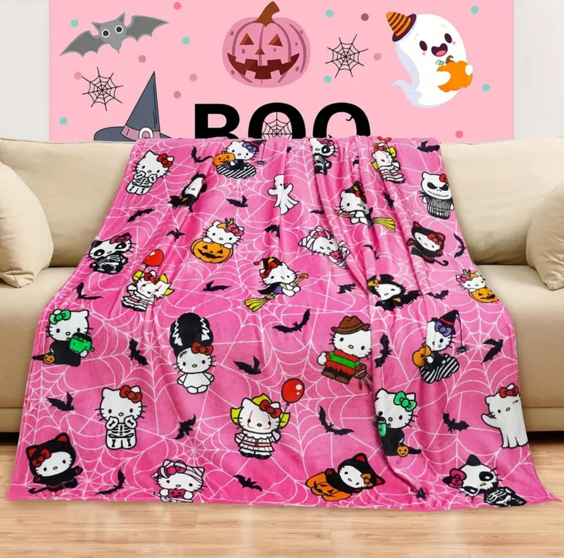 Fleece Halloween cat blanket