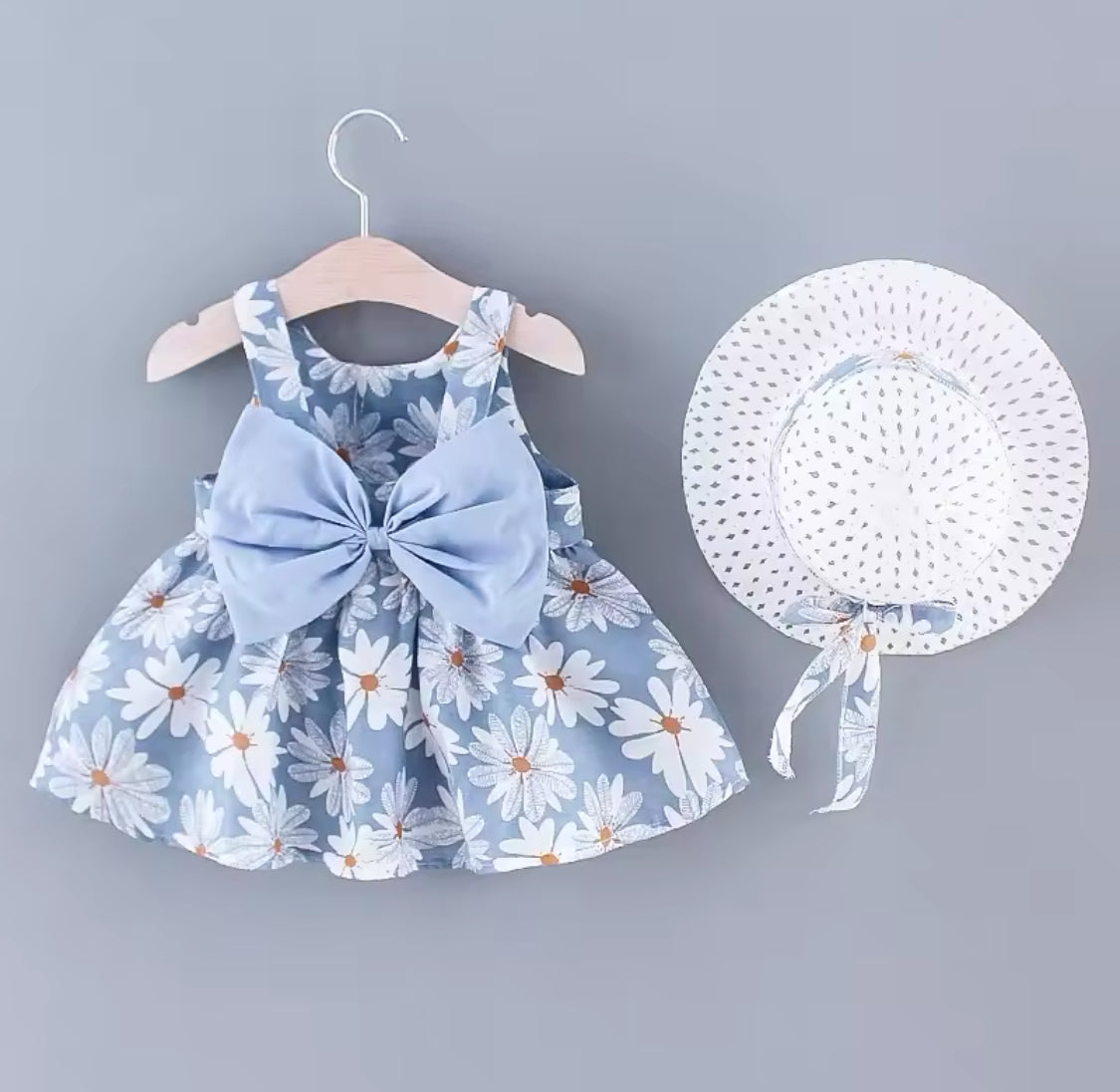 Baby girls floral dress and hat