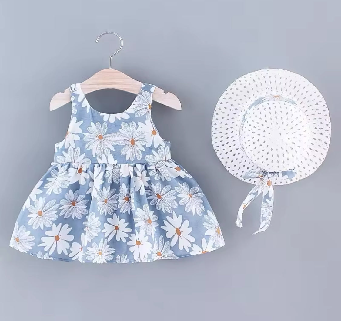 Baby girls floral dress and hat