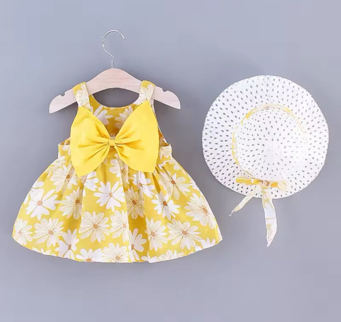 Baby girls floral dress and hat