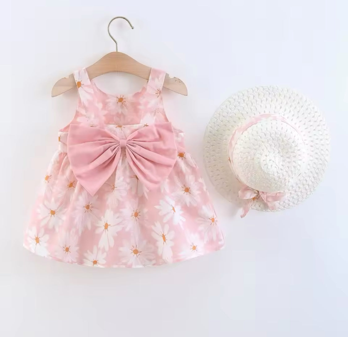 Baby girls floral dress and hat