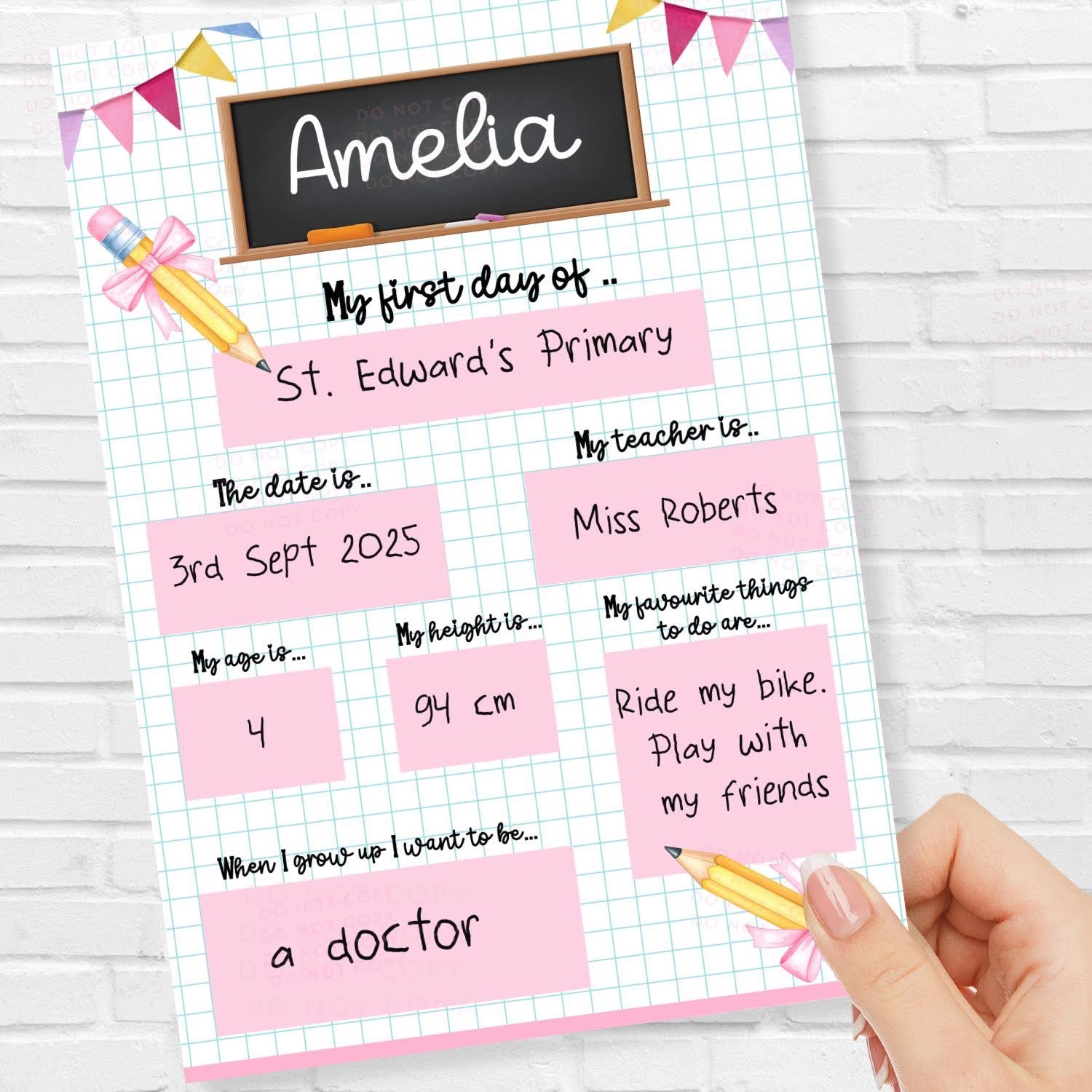 My First Day of School Sign – Personalised Print