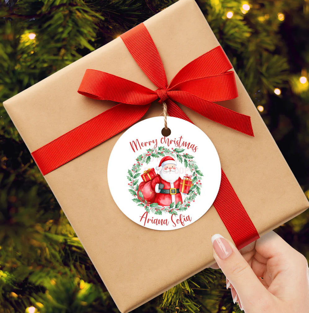 Reusable Leatherette Santa wreath Christmas Gift Tags