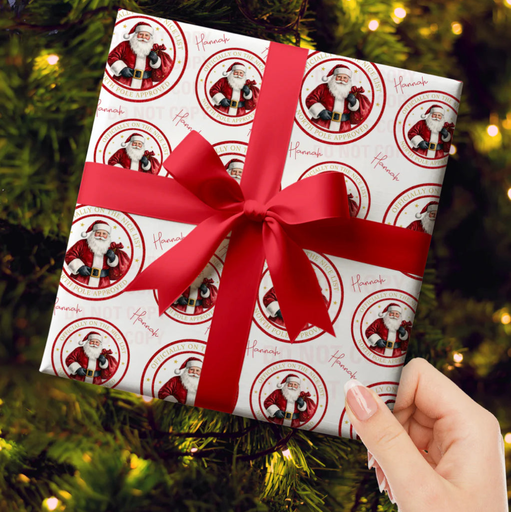 personalised Christmas nice list wrapping paper