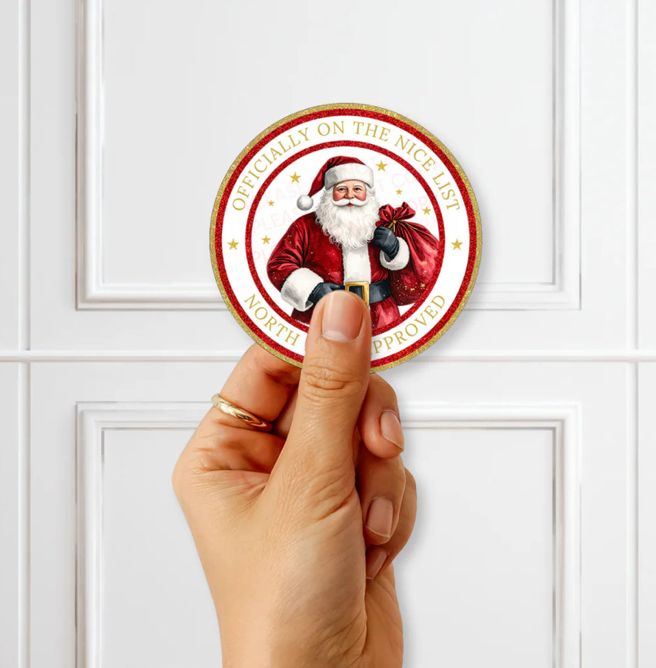 Officially on the Nice List – Santa Stickers 4cm