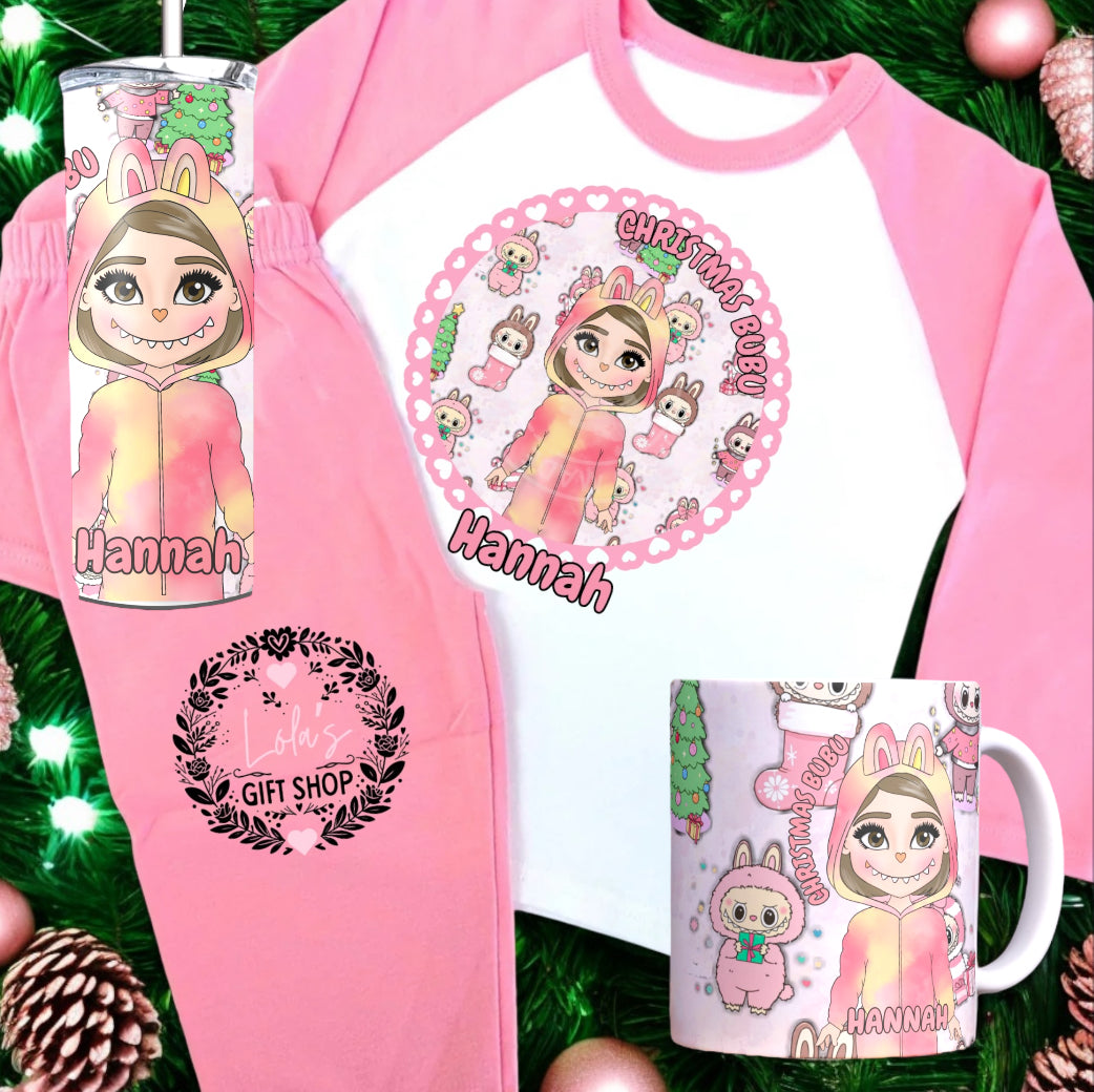 Personalised “Christmas Bubu” Pyjamas pink