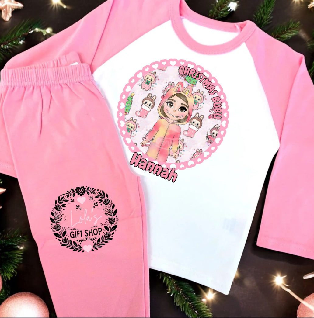 Personalised “Christmas Bubu” Pyjamas pink