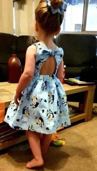Blue dog party dress and scrunchie