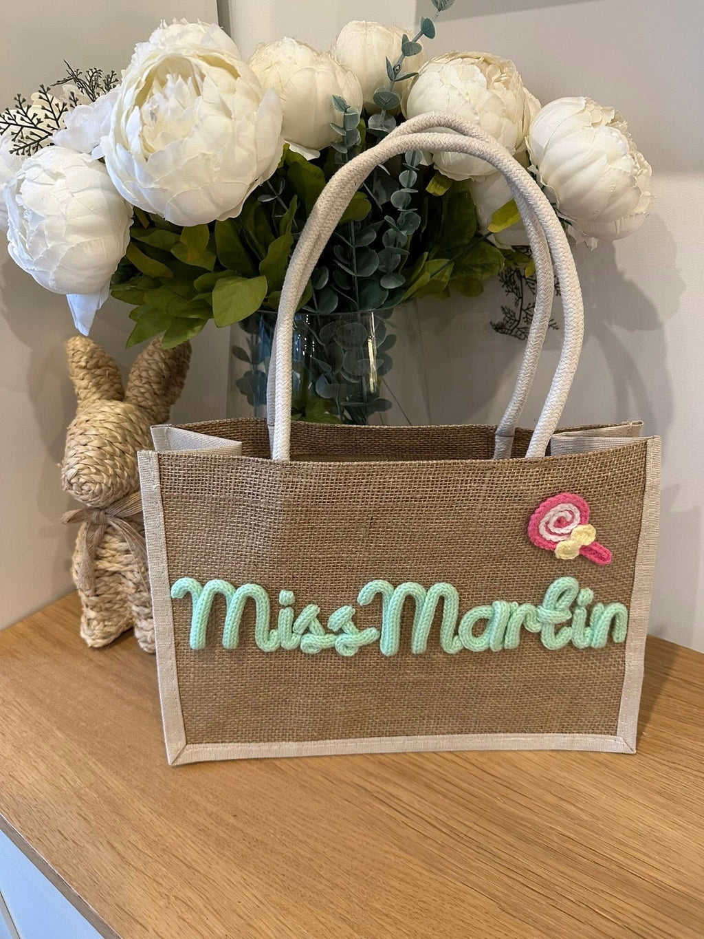 Embroidery burlaps tote bags