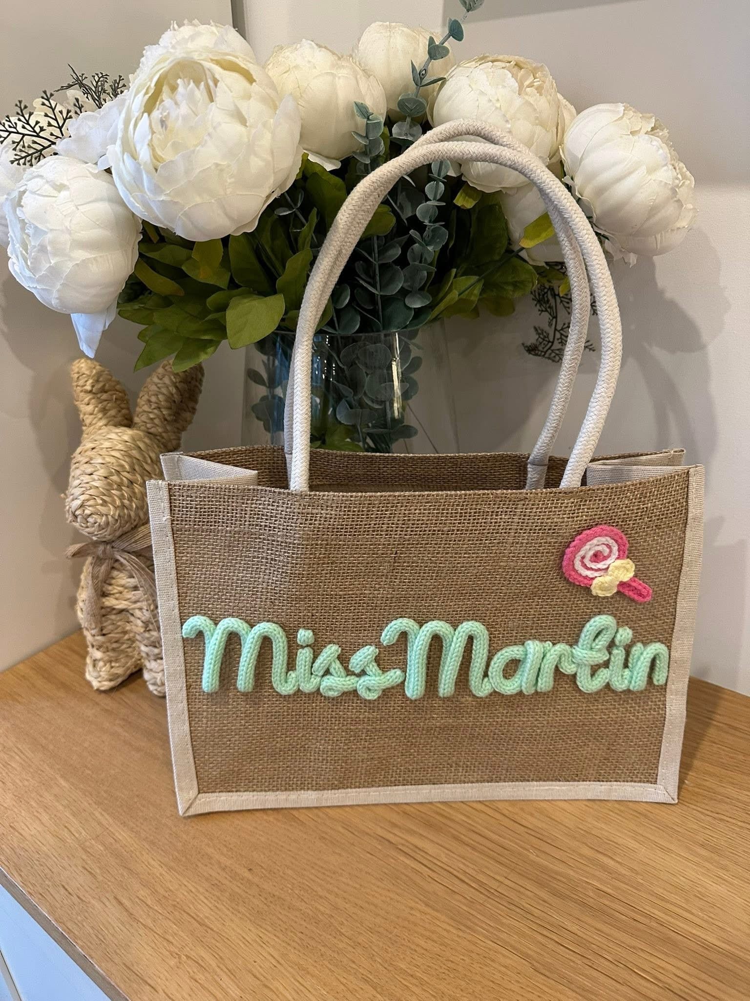 Embroidery burlaps tote bags