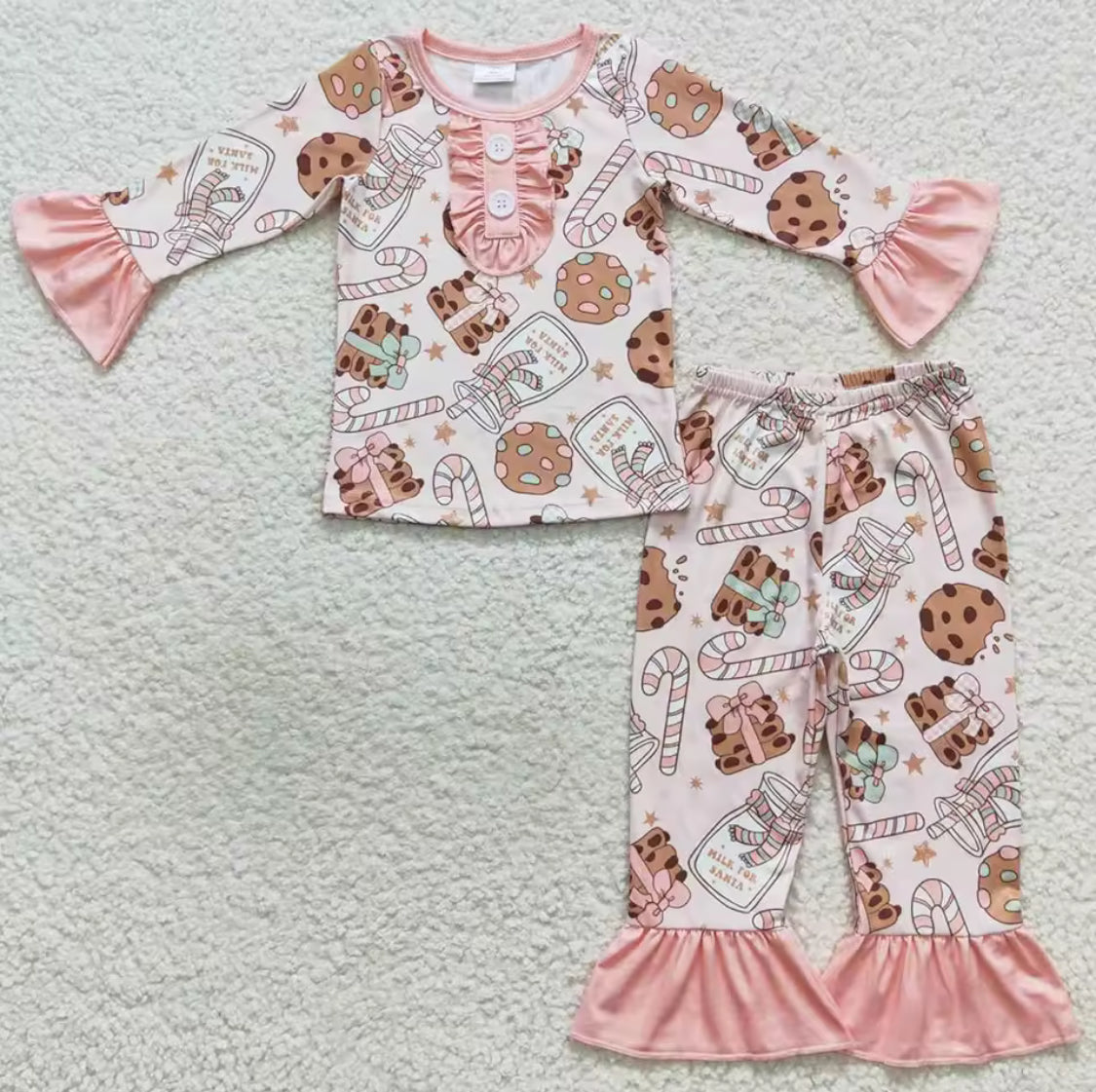 Milk and cookies bow Christmas pyjamas and romper suits