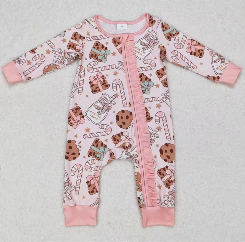 Milk and cookies bow Christmas pyjamas and romper suits