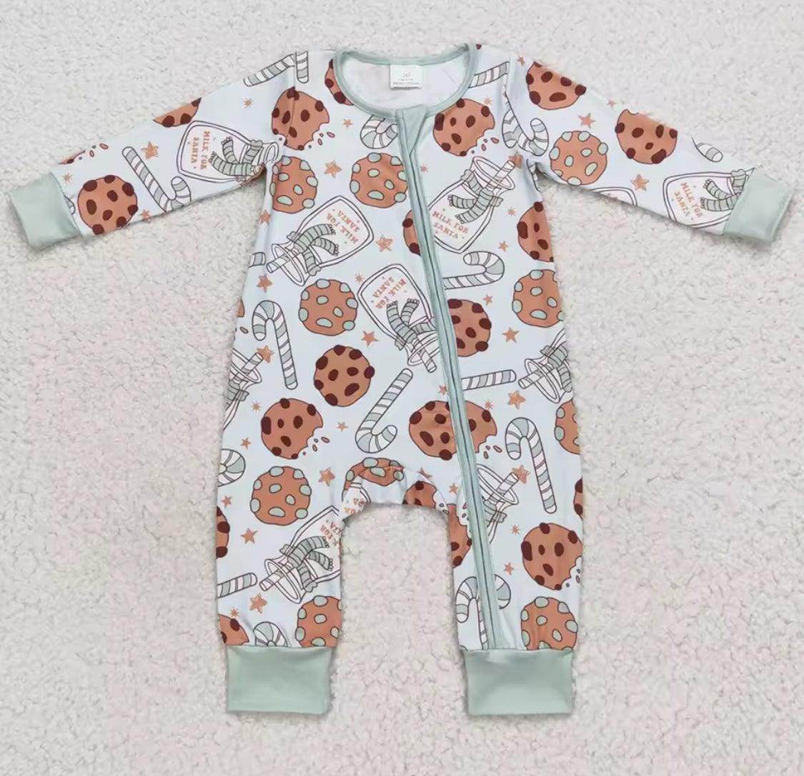 Milk and cookies bow Christmas pyjamas and romper suits