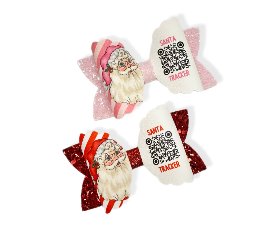3.5” leatherette Santa tracker hair bows