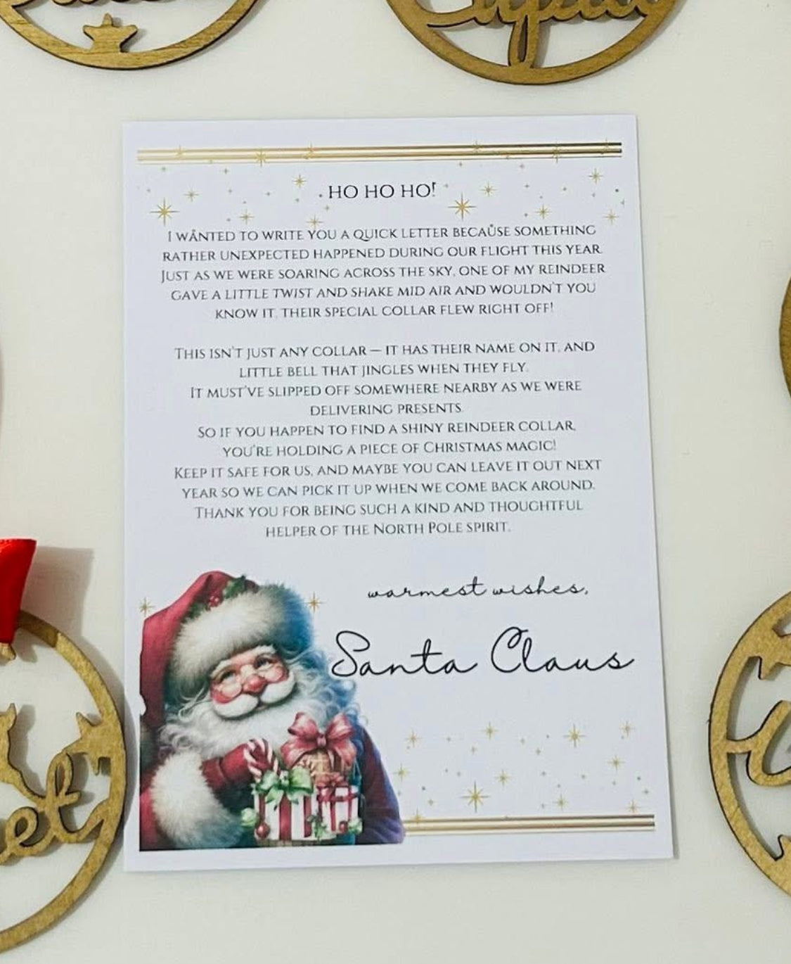 Wooden Reindeer Lost Collar And letter