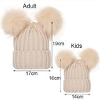 Double PomPom baby and adults beanie hat