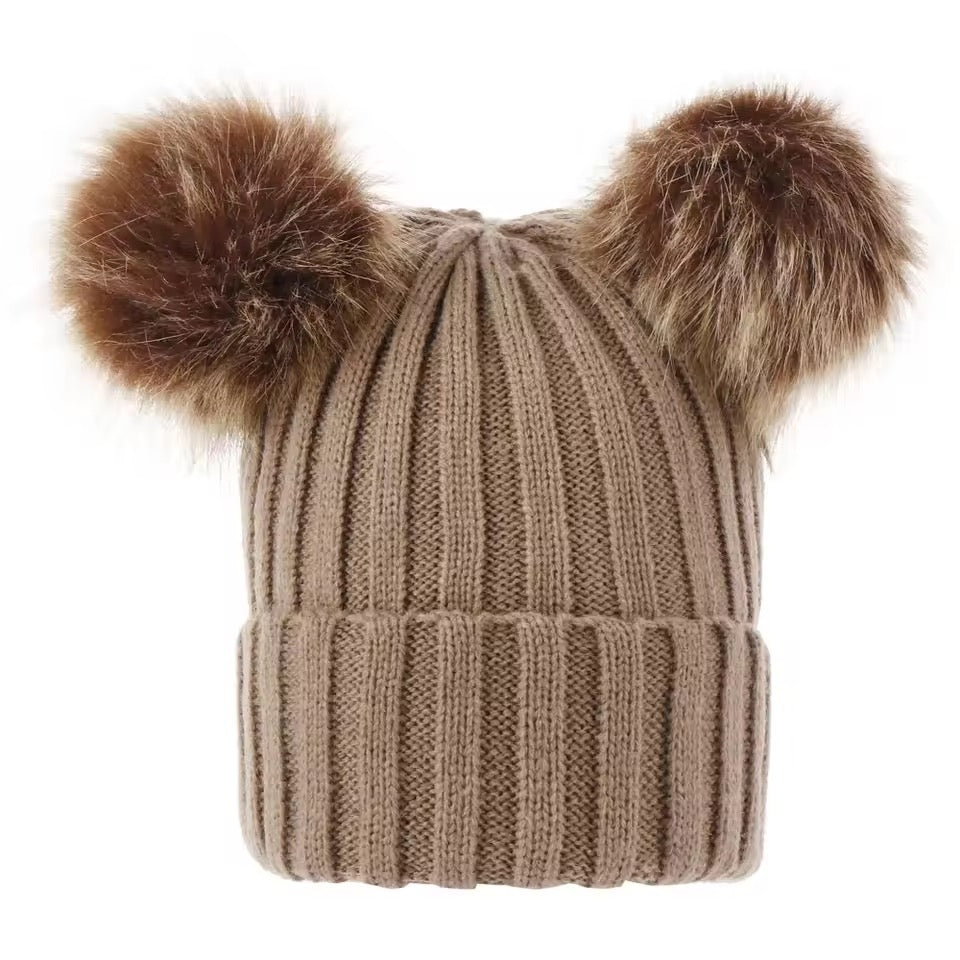 Double PomPom baby and adults beanie hat