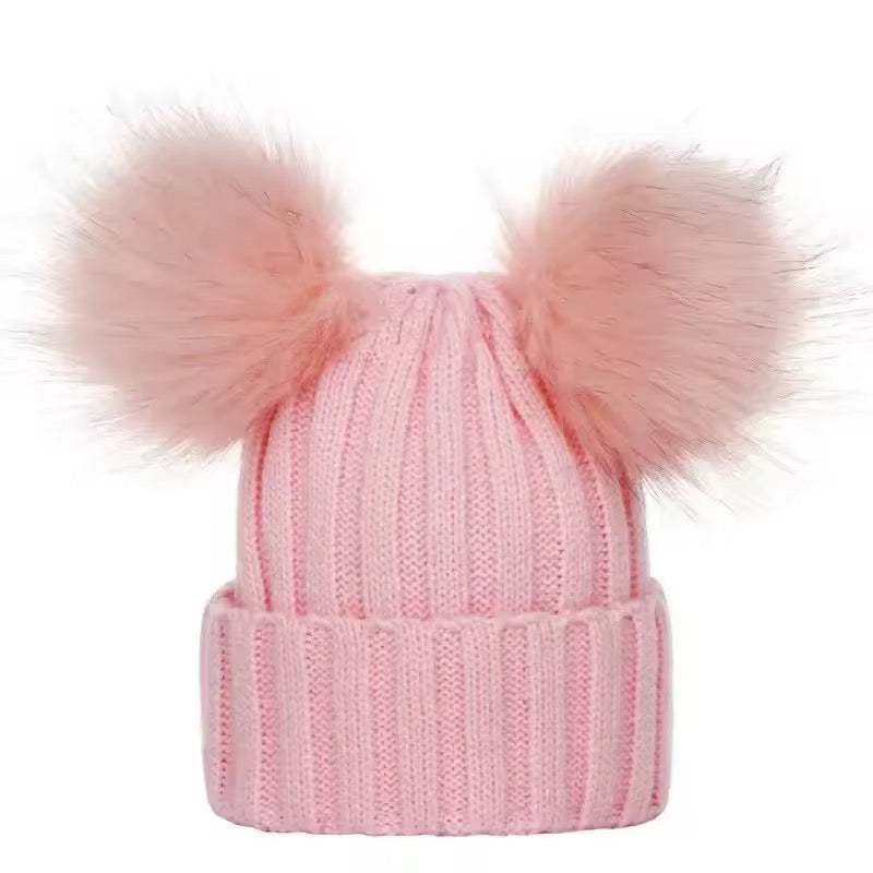 Double PomPom baby and adults beanie hat