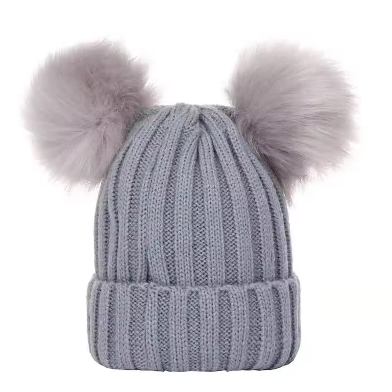 Double PomPom baby and adults beanie hat