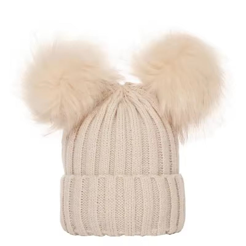 Double PomPom baby and adults beanie hat