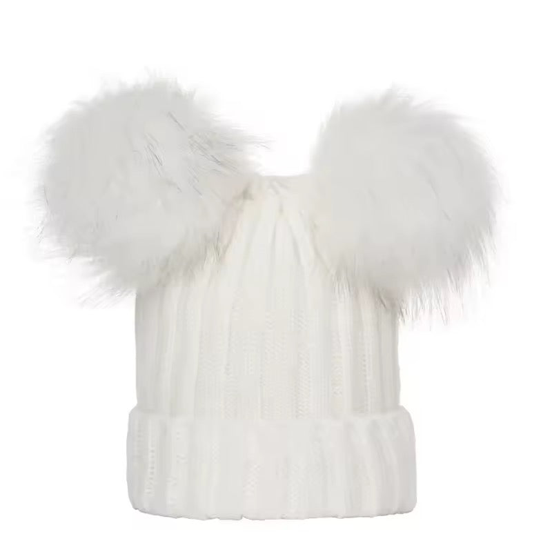 Double PomPom baby and adults beanie hat