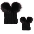 Double PomPom baby and adults beanie hat