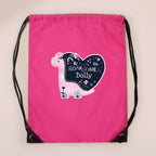 Personaksied pink dinosaur draw string bag