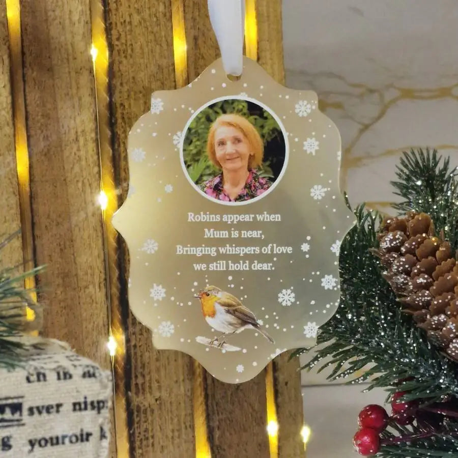 Personalised Robin Memorial Decoration – “Robins Appear” UV Printed Acrylic