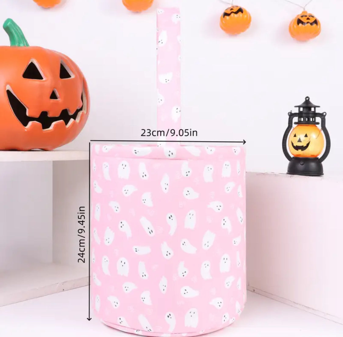 Personalised Halloween Trick or Treat Bucket – Pink or Grey Ghost Design