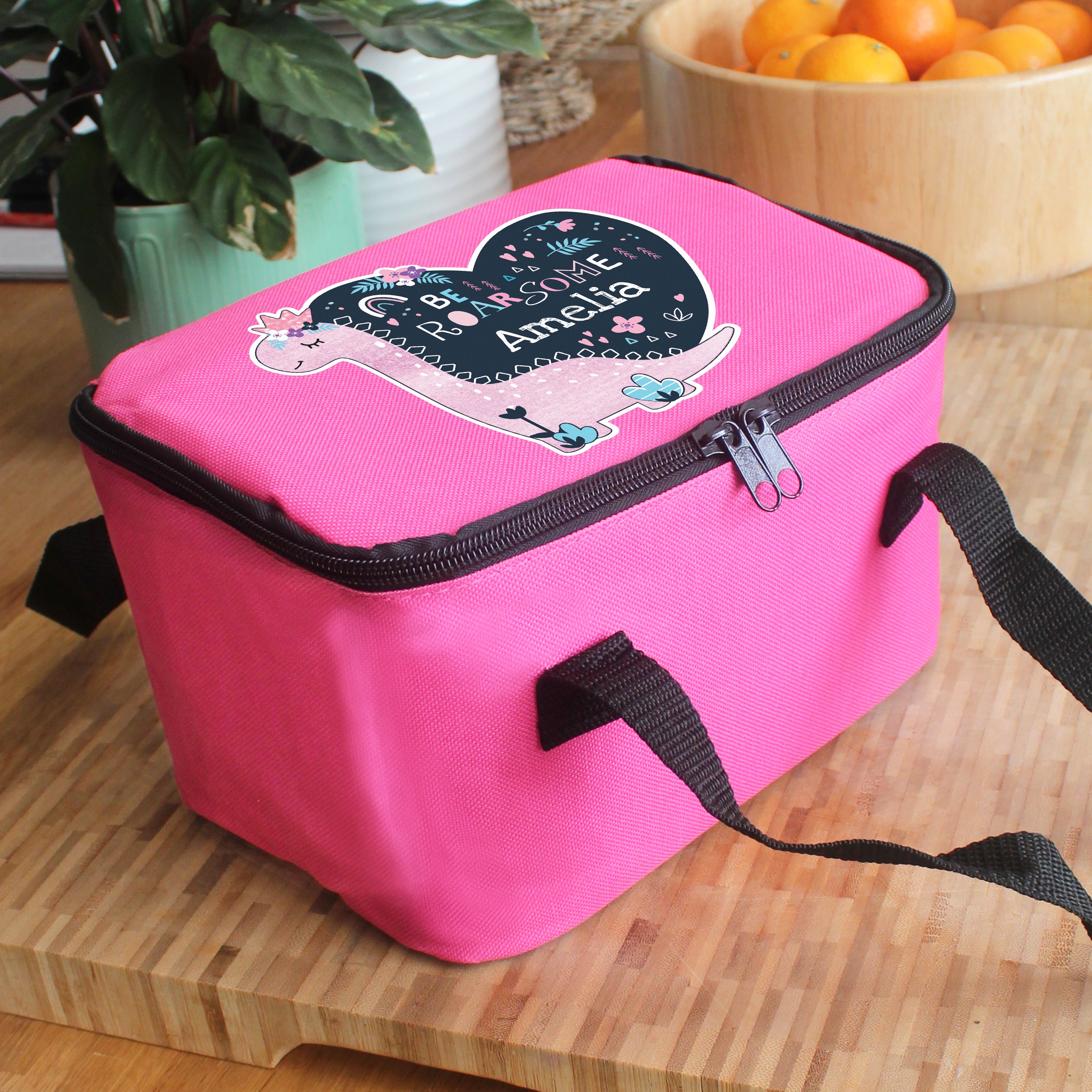 Personalised pink be roarsome lunch bag