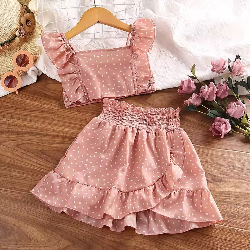 Girls Square Collar Vest Top + Lace Skirts